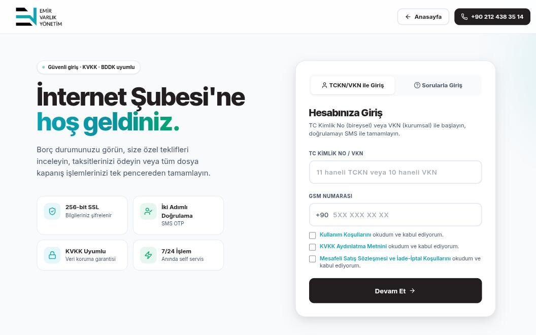 Yenilenen İnternet Şubesi giriş ekranı